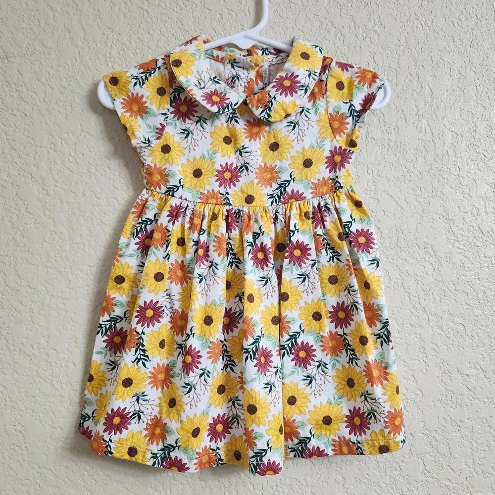Good Lad Baby Girls 12M Yellow Sunflower Cardigan Dress‎ Set Peter Pan Collar